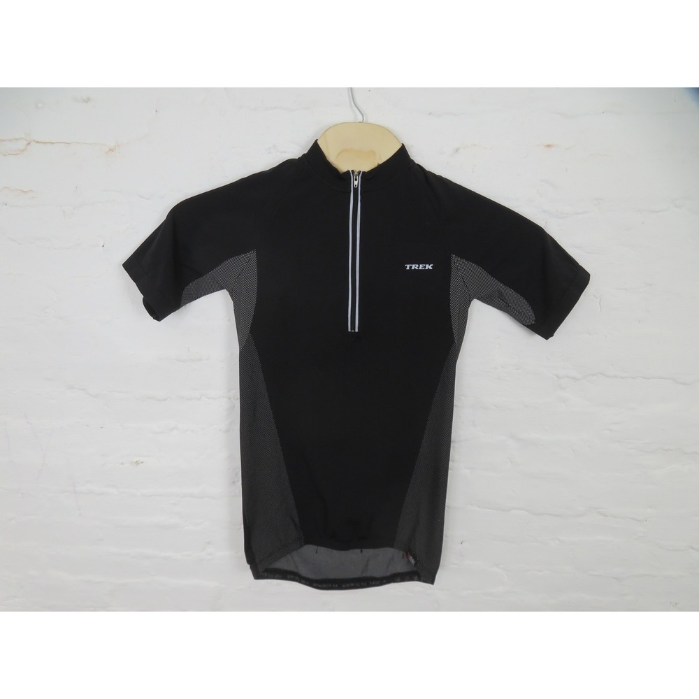 Trek Cycling Jersey Mens Medium Black 1/4 Zip Short Sleeve Reflective Bike